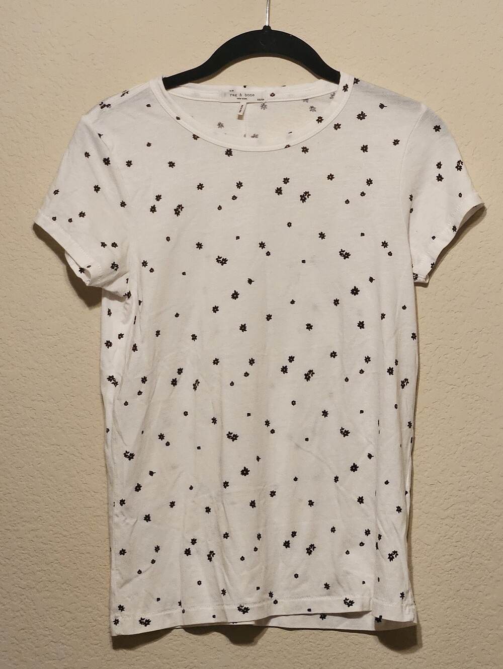 Rag & Bone White Tee with Black Floral Dot Print